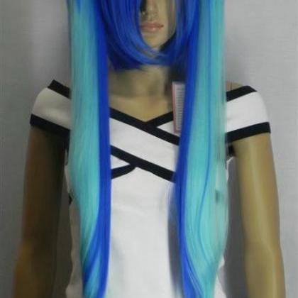 Wig Long Wave Wig Blue Skyblue Synthetic Wig..
