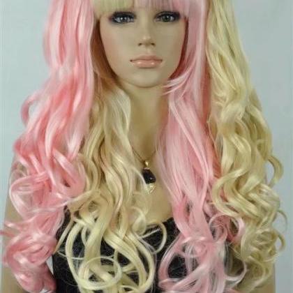 Pink Gold Long Wig Wigs Women Wigs Synthetic Wig