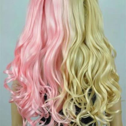 Pink Gold Long Wig Wigs Women Wigs Synthetic Wig