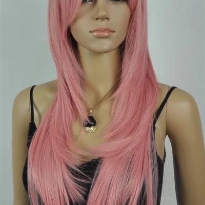 Pink Women Long Wigs Synthetic Wig