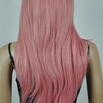 Pink Women Long Wigs Synthetic Wig