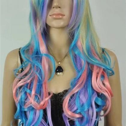 Pink Blue Women Long Wigs Synthetic Wig