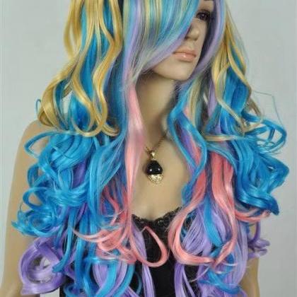 Pink Blue Women Long Wigs Synthetic Wig Gz#001