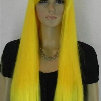 Yellow Cosplay Long Women Wigs Synthetic Wig..