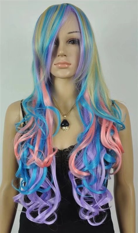 Pink Blue Women Long Wigs Synthetic Wig
