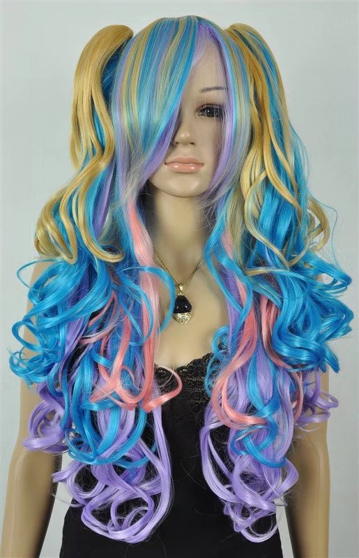 Pink Blue Women Long Wigs Synthetic Wig Gz#001