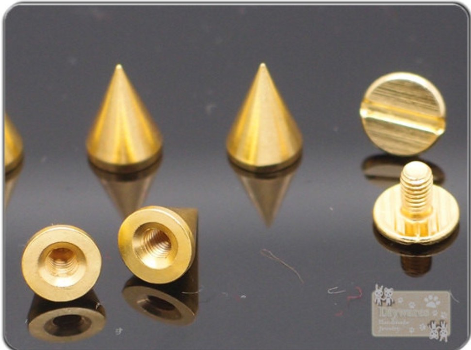 100pcs 10mx7mm Gold Copper Cone Bullet Rivet Spikes Stud Punk Rock Bag Belt Leathercraft Accessories Diy